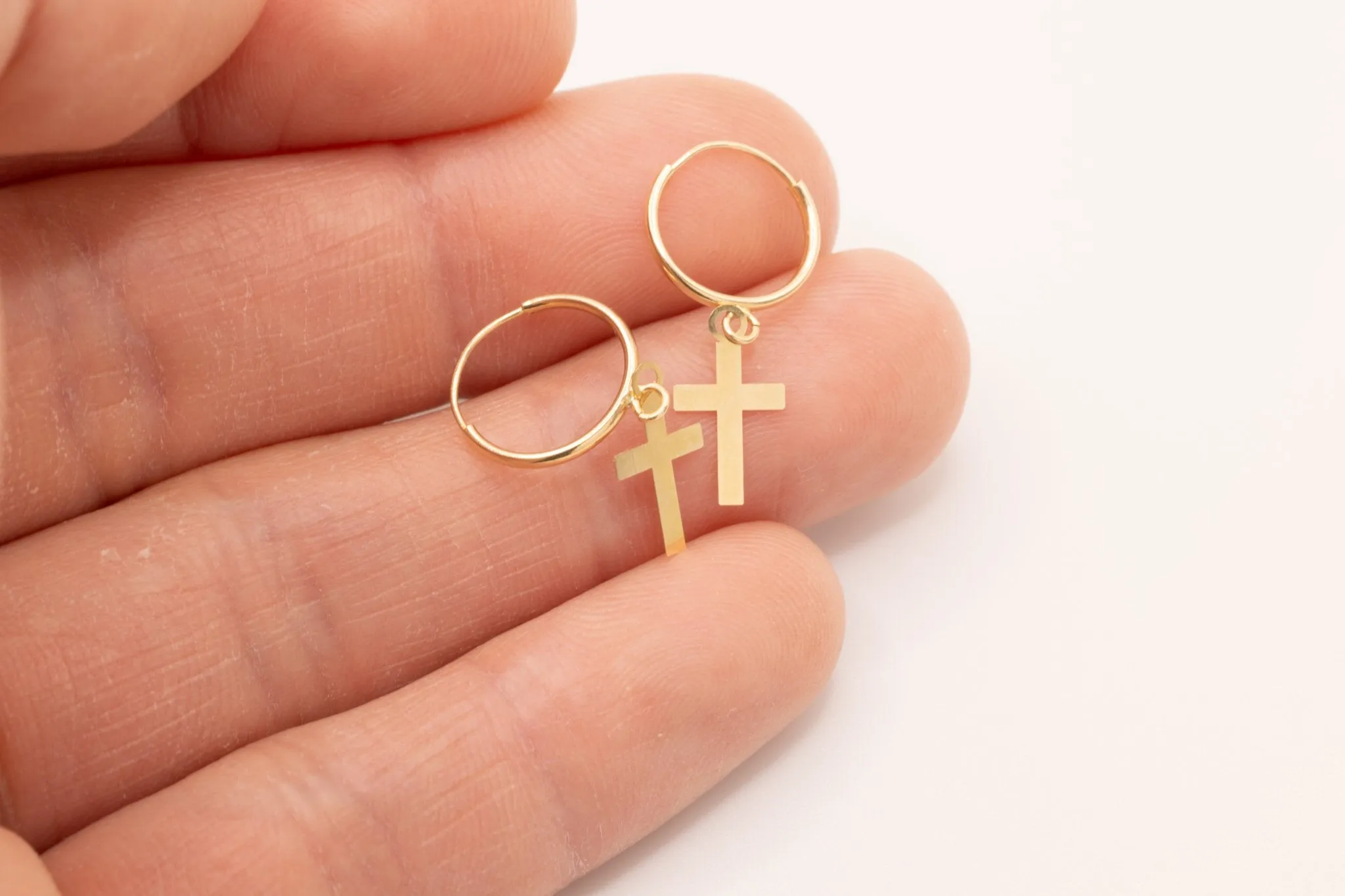 10K Gold Cross Wholesale Earrings, 1mm X .5mm, Solid 10K Gold