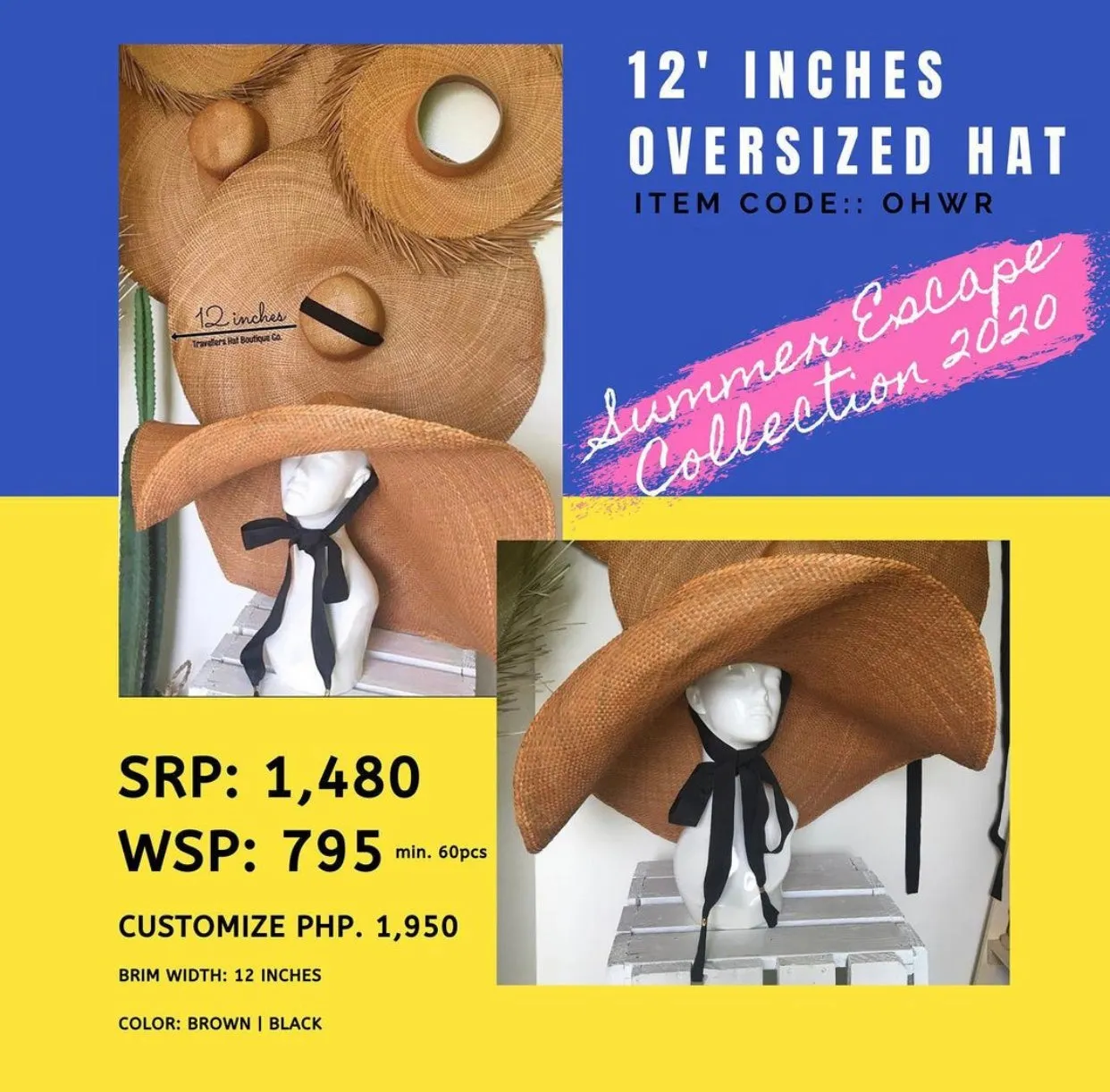 12' inches Oversized Hat - CUSTOMIZE ME!