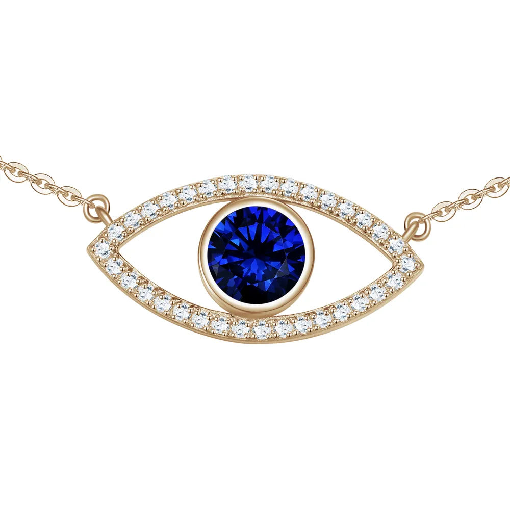 1.28 CT. Blue Sapphire and White Sapphire Evil Eye Necklace