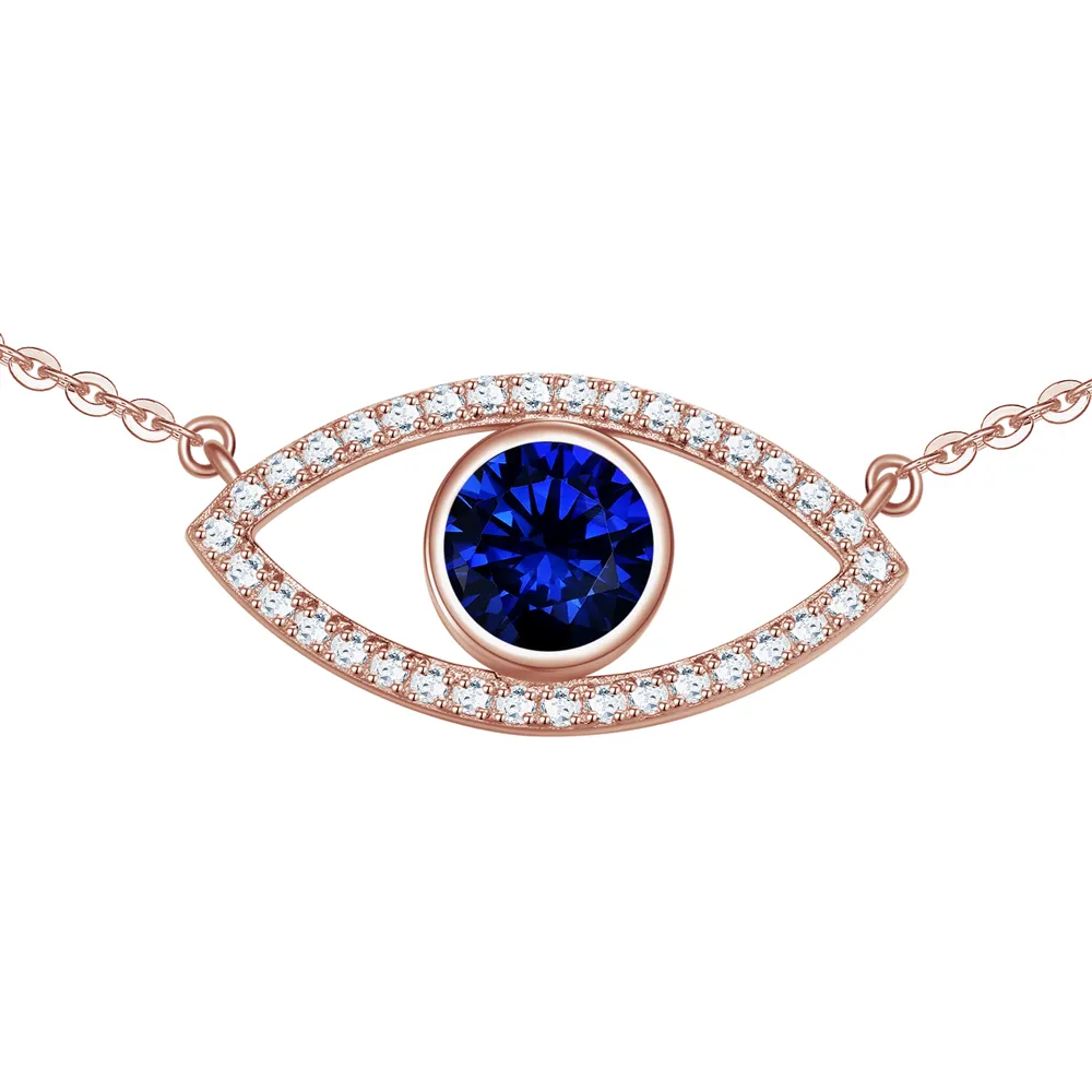 1.28 CT. Blue Sapphire and White Sapphire Evil Eye Necklace