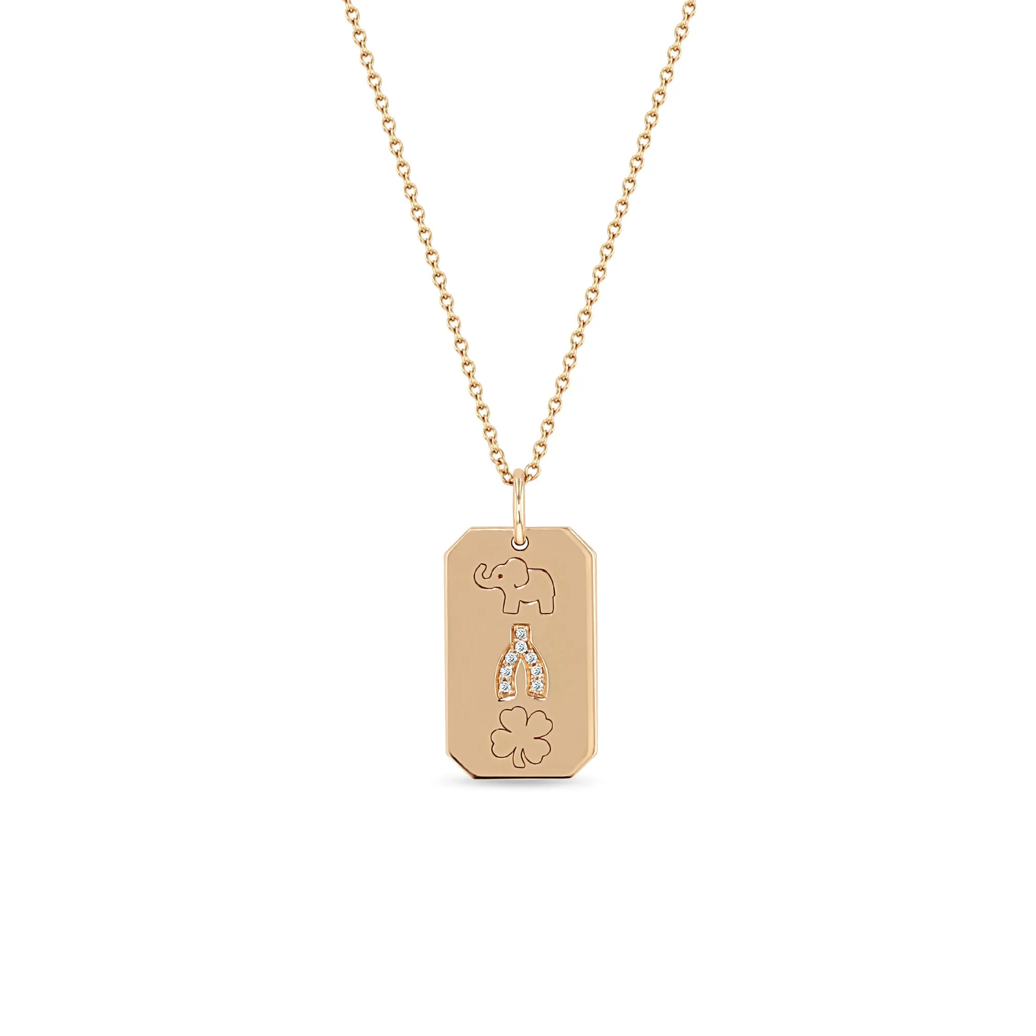 14k Lucky Medium Square Edge Dog Tag Necklace