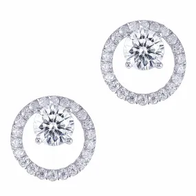 14k White / Yellow / Rose Gold Stud Halo Moissanite Earrings 2ctw