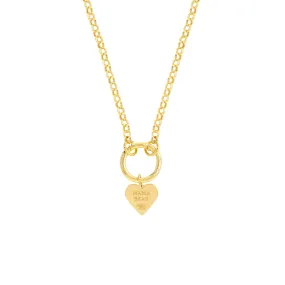 14k Yellow Gold Mama Bear Heart Necklace with Push locks