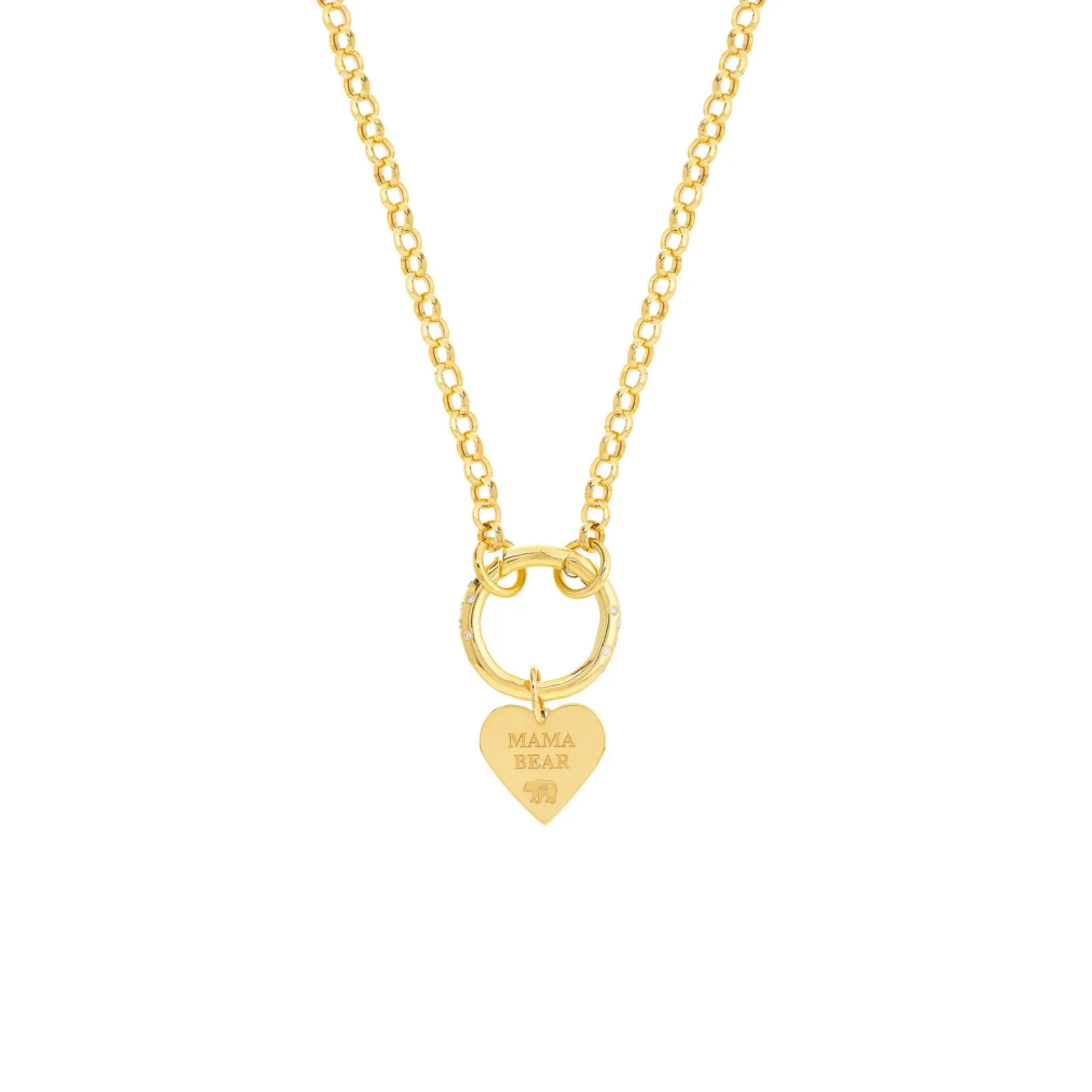 14k Yellow Gold Mama Bear Heart Necklace with Push locks