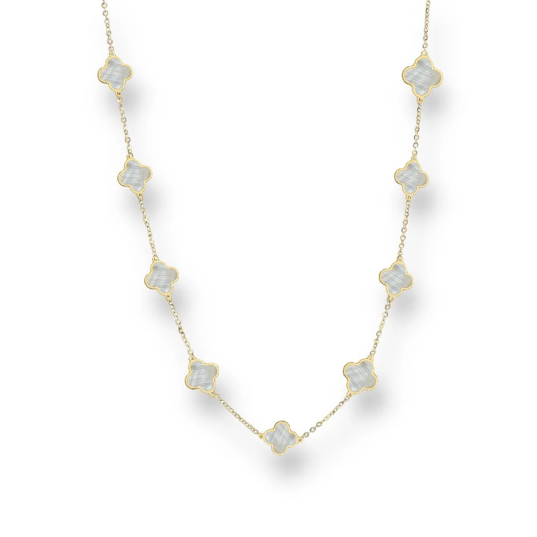 14K Yellow gold mother pearl  clover choker-9093