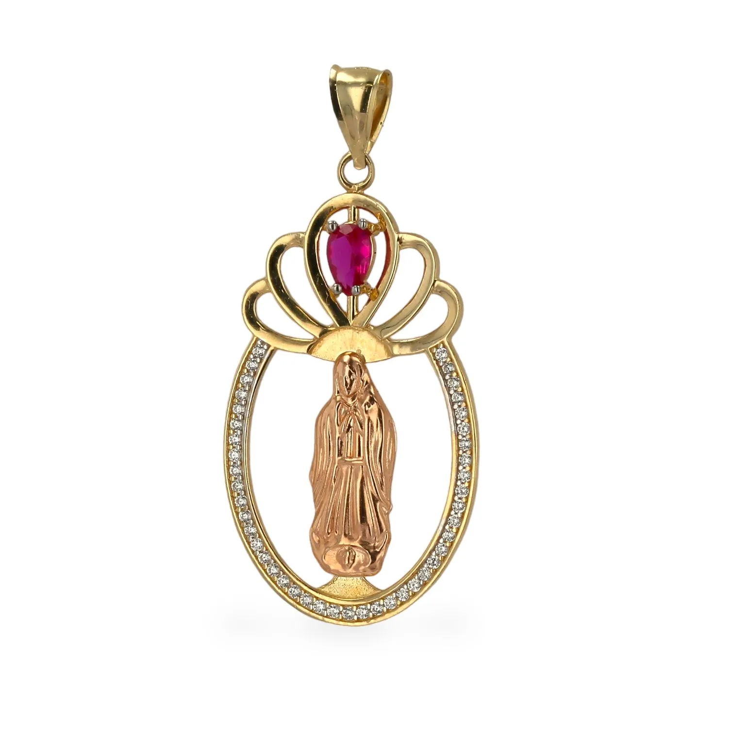 14K Yellow gold Oval Virgin Mary pendant-223631