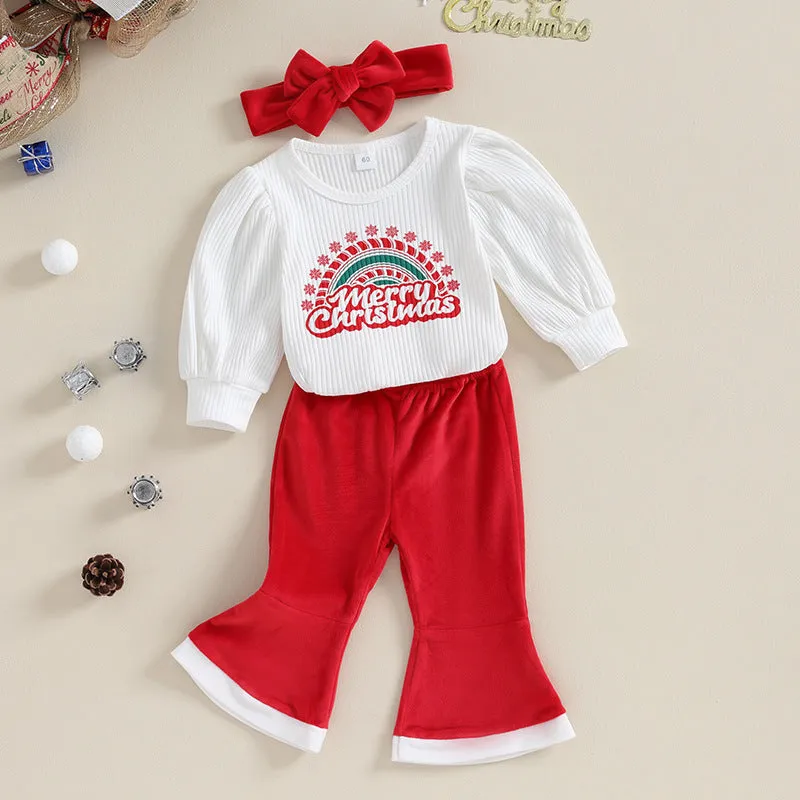 2 Pieces Set Baby Girls Christmas Letters Rompers And Solid Color Pants Wholesale 23101537