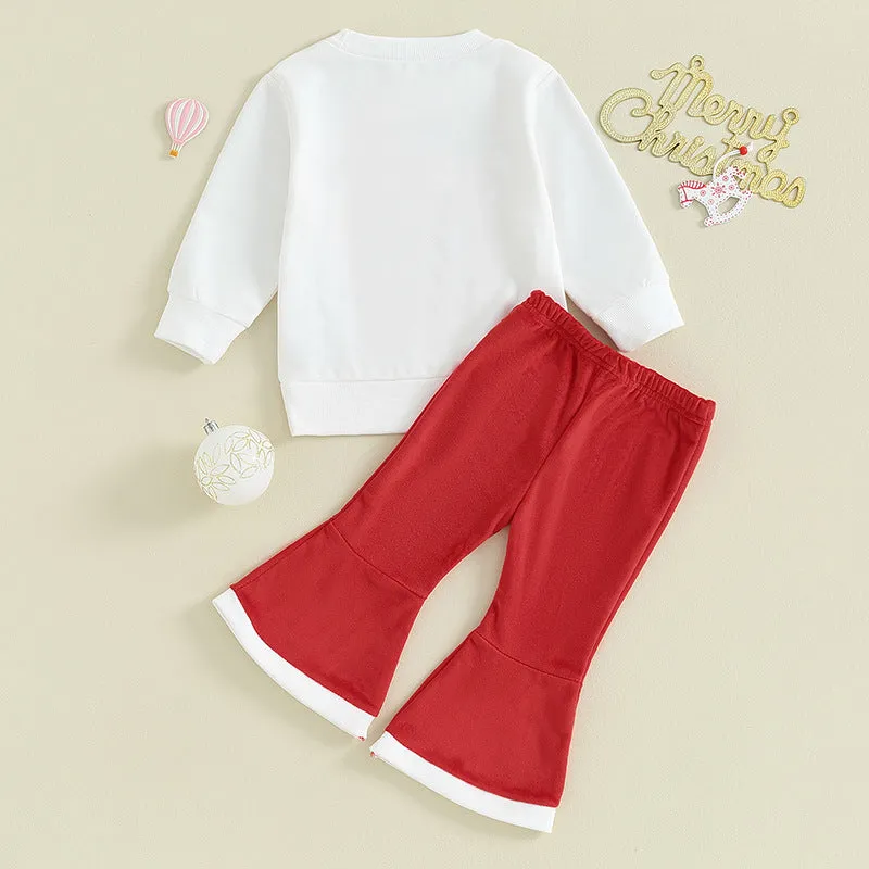 2 Pieces Set Baby Kid Girls Christmas Letters Print Tops And Solid Color Pants Wholesale 23101550