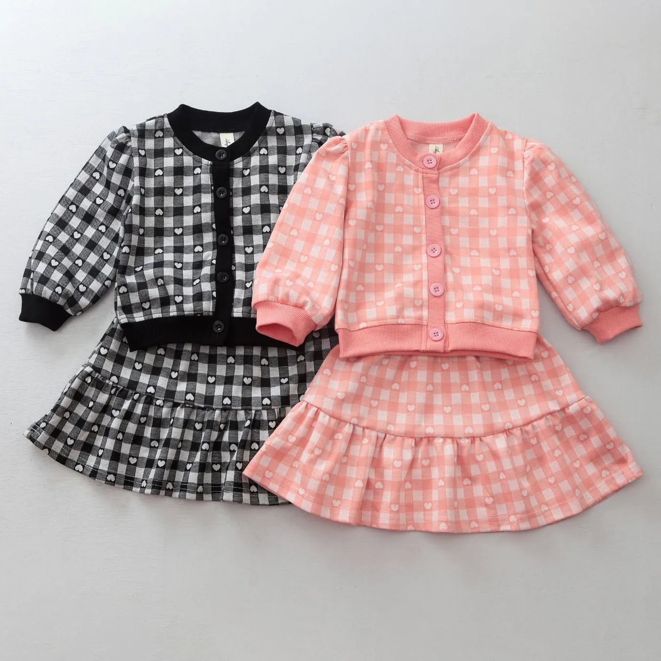 2 Pieces Set Baby Kid Girls Love heart Print Cardigan And Skirts Wholesale 231130136