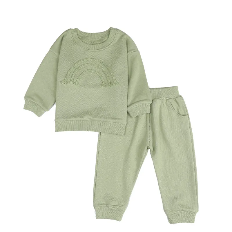 2 Pieces Set Baby Kid Girls Solid Color Rainbow Tops And Pants Wholesale 24011102