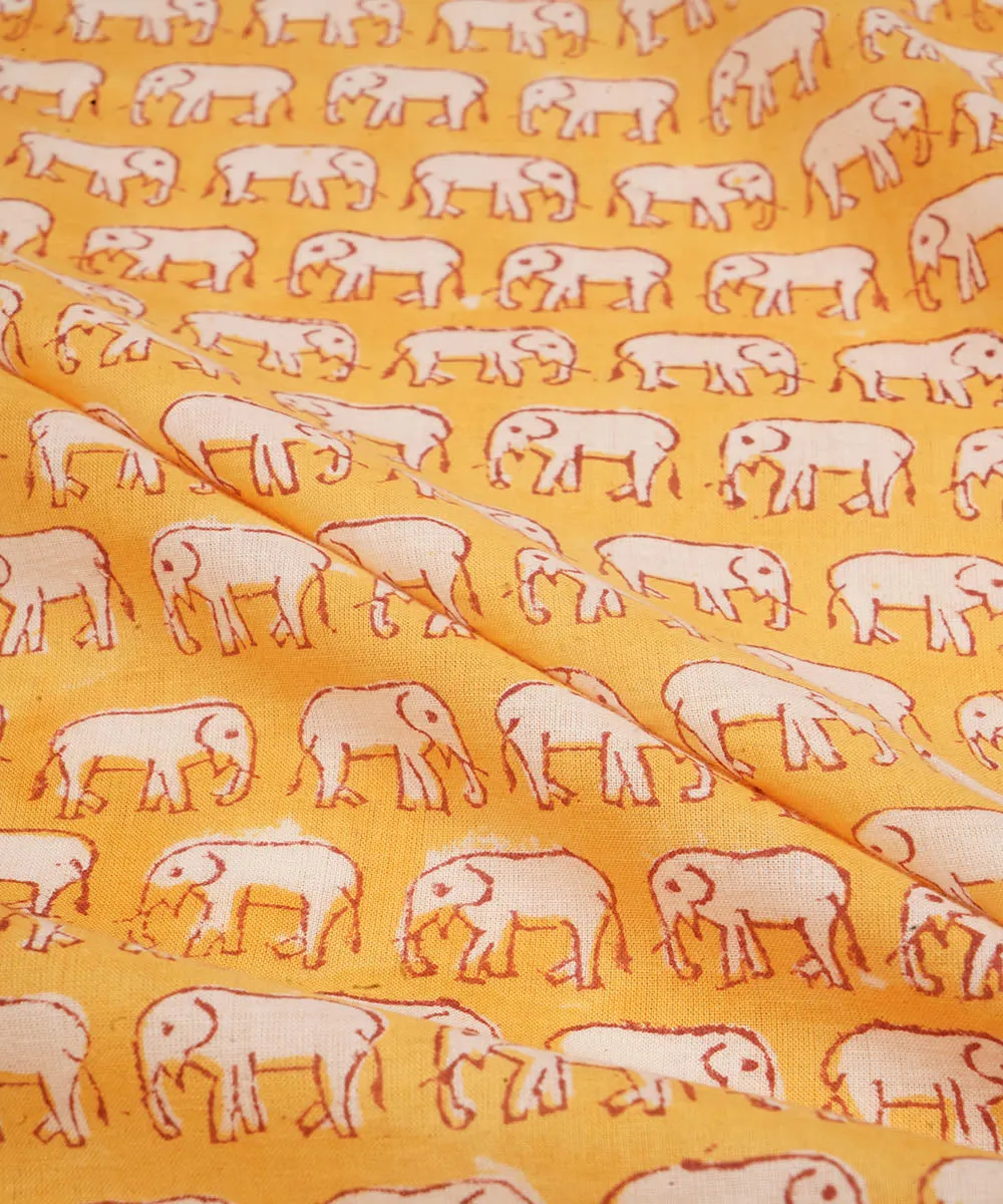 2.5 m yellow cotton hand block printed sanganeri kurta material