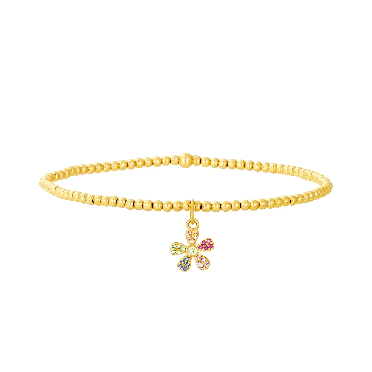 2mm Signature Bracelet with 14k Rainbow Sapphire Flower Charm