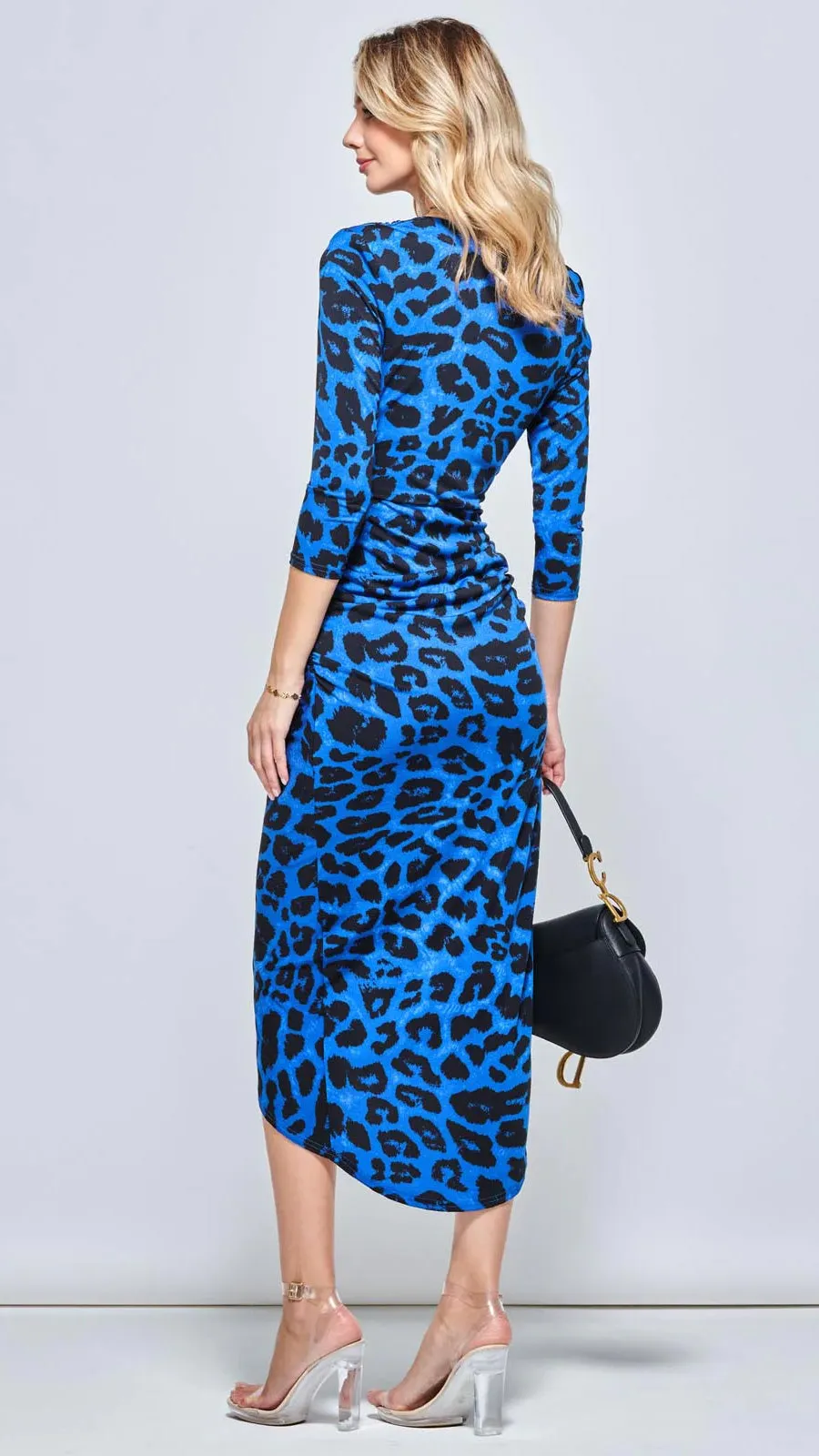 4-A1323 Blue Print Wrap Style Dress