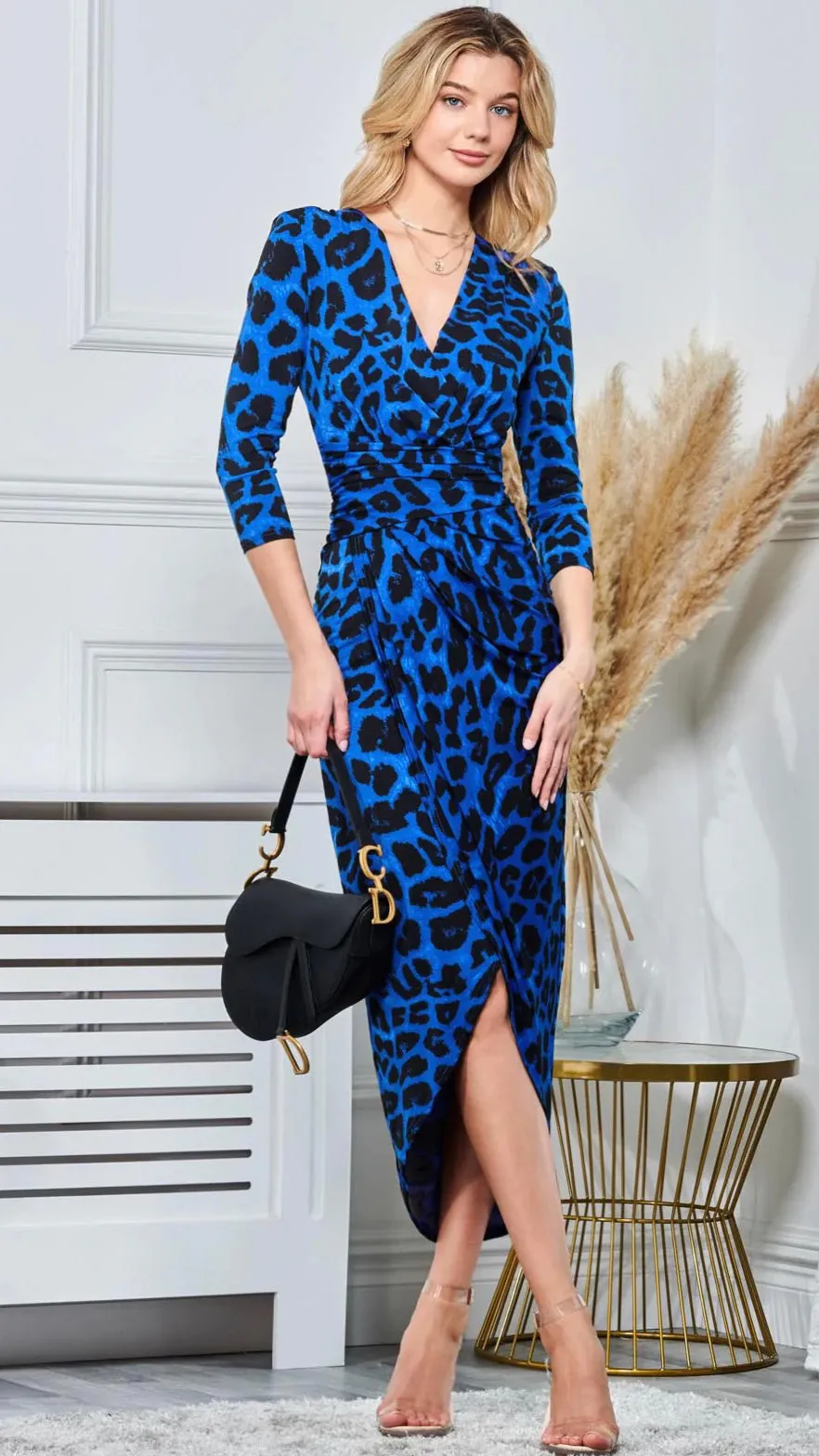 4-A1323 Blue Print Wrap Style Dress