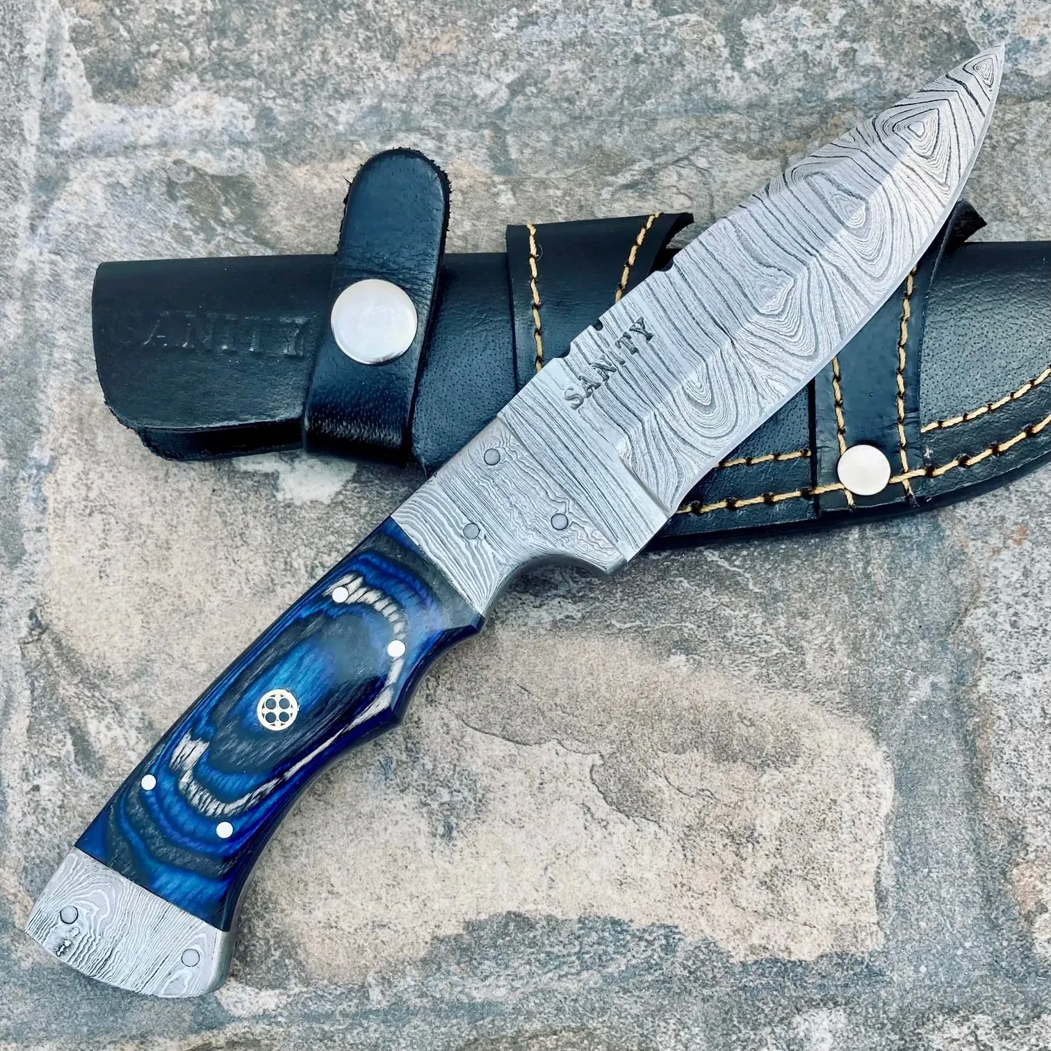 8.5” Lucky Luciano - Blue & Black Wood - Damascus - Horizontal & Vertical Carry - LL07