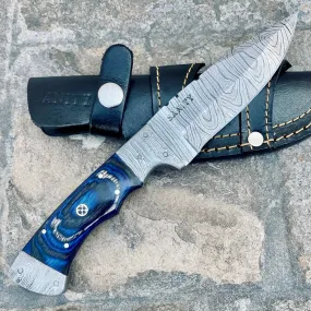 8.5” Lucky Luciano - Blue & Black Wood - Damascus - Horizontal & Vertical Carry - LL07