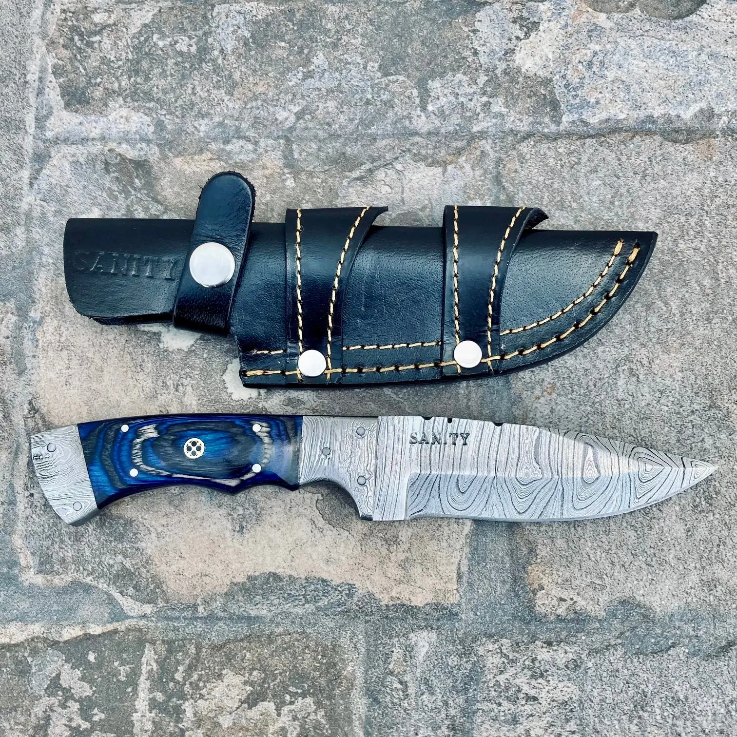 8.5” Lucky Luciano - Blue & Black Wood - Damascus - Horizontal & Vertical Carry - LL07