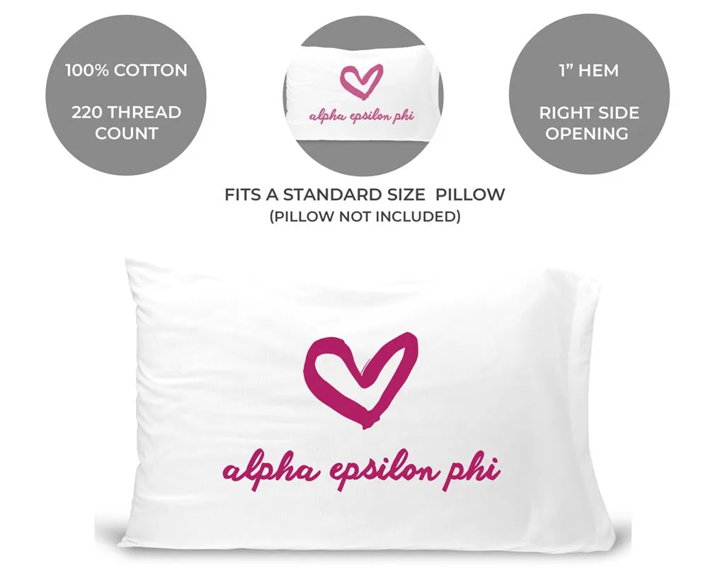 Alpha Epsilon Phi Sorority Name with Heart Design on Printed Pillowcase