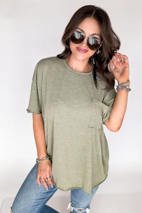 Anyday Anywhere Heathered Ash Olive Tri Blend Oversized Front Pocket Boyfriend Tee