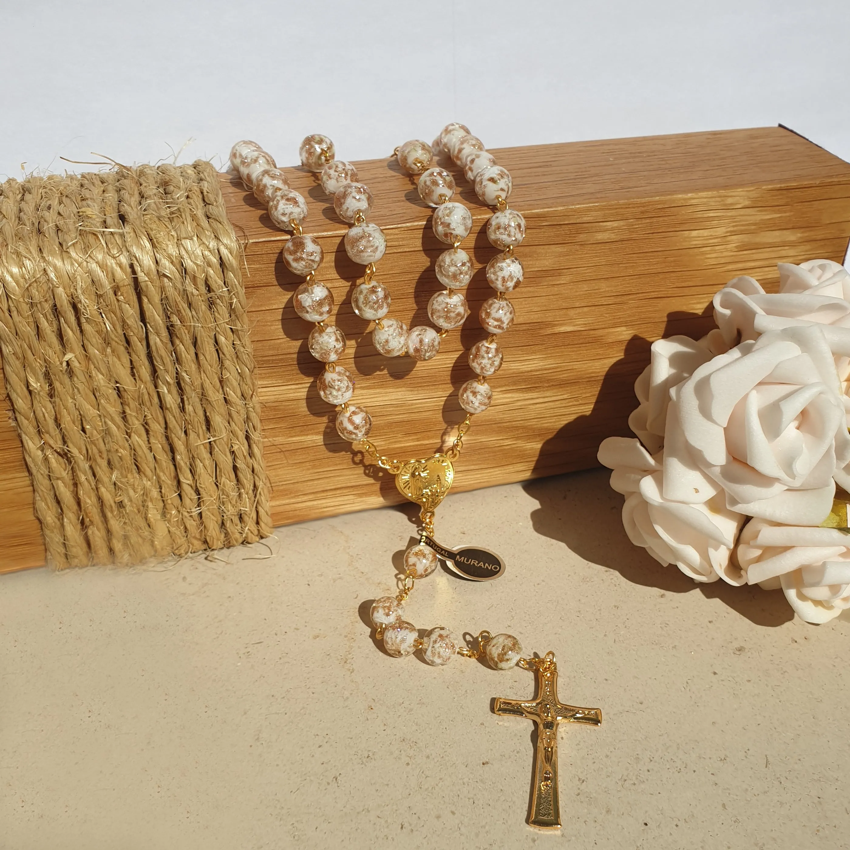 Apparitions Centennial Cream & Gold Murano Rosary