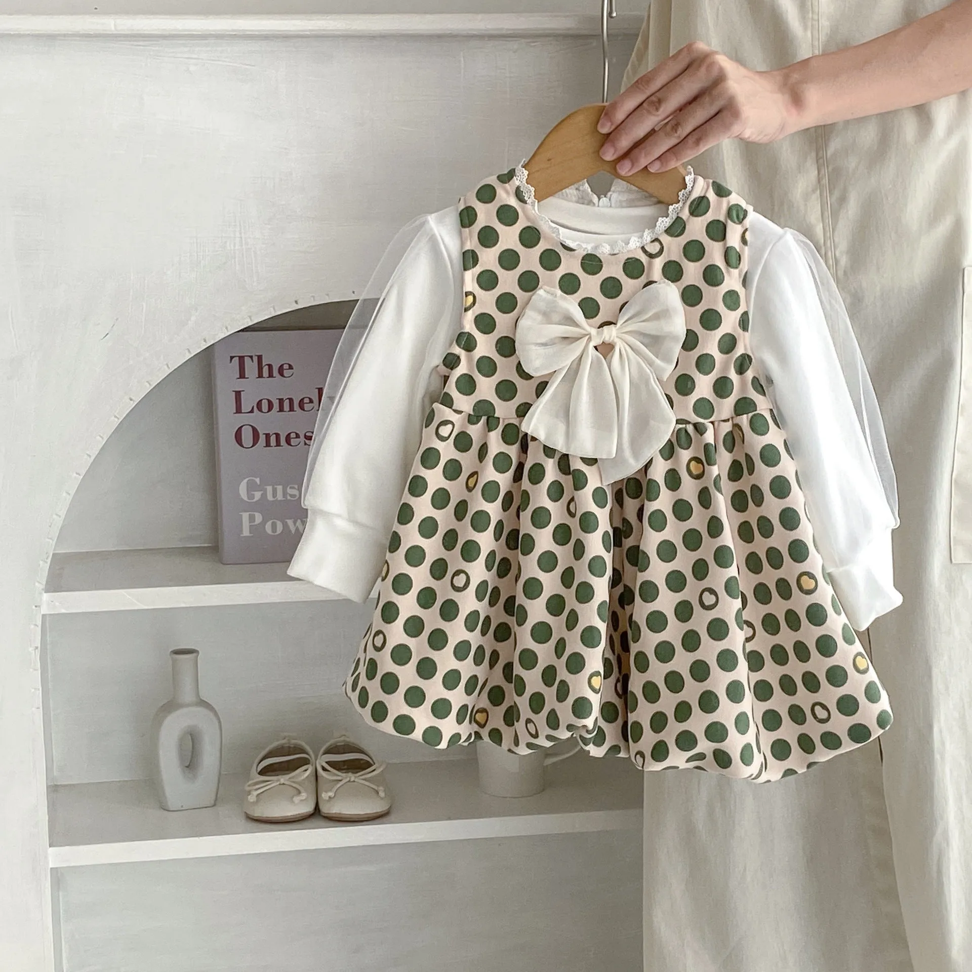 Baby Kid Girls Solid Color Polka dots Bow Tops Dresses Wholesale 230828362