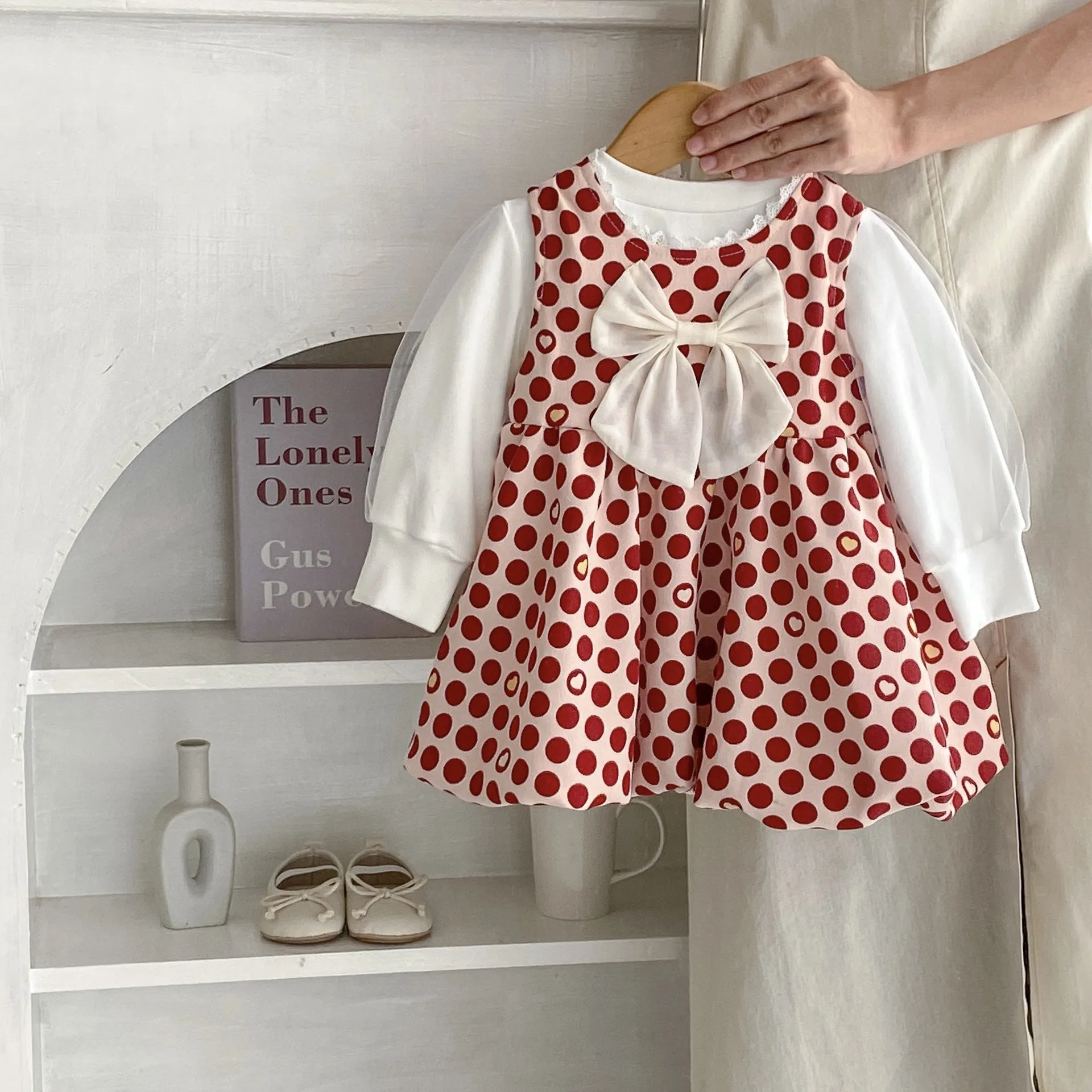 Baby Kid Girls Solid Color Polka dots Bow Tops Dresses Wholesale 230828362