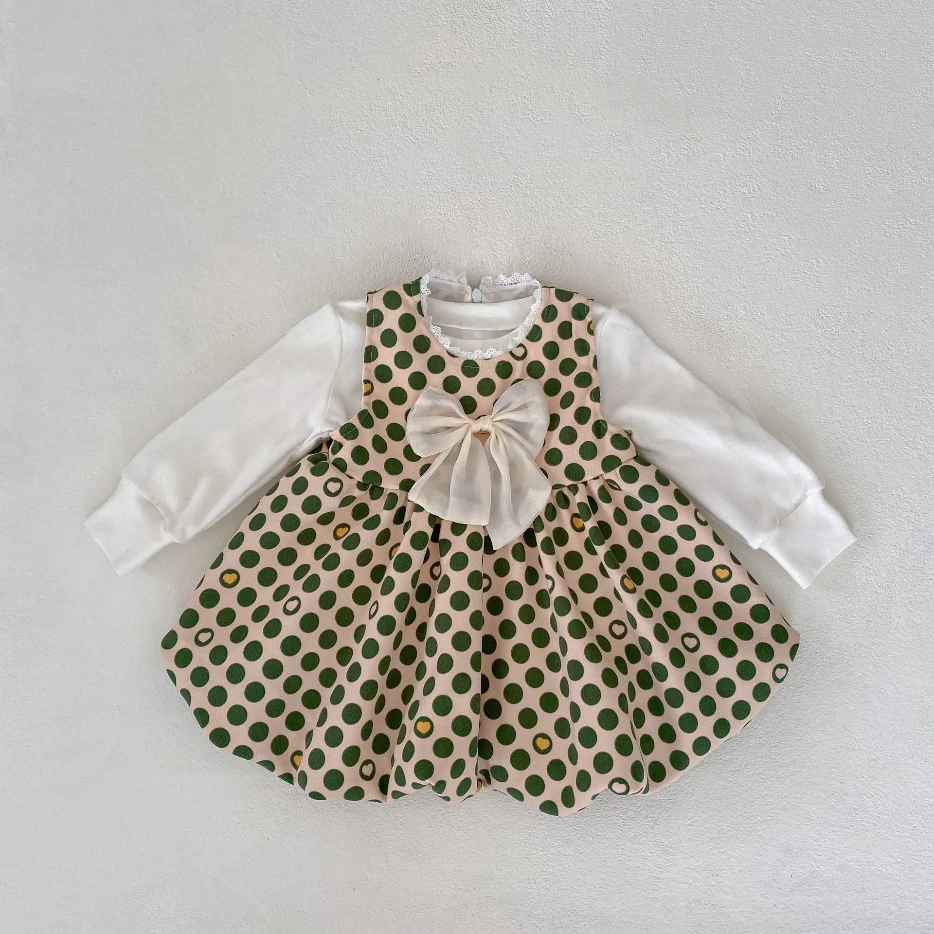 Baby Kid Girls Solid Color Polka dots Bow Tops Dresses Wholesale 230828362