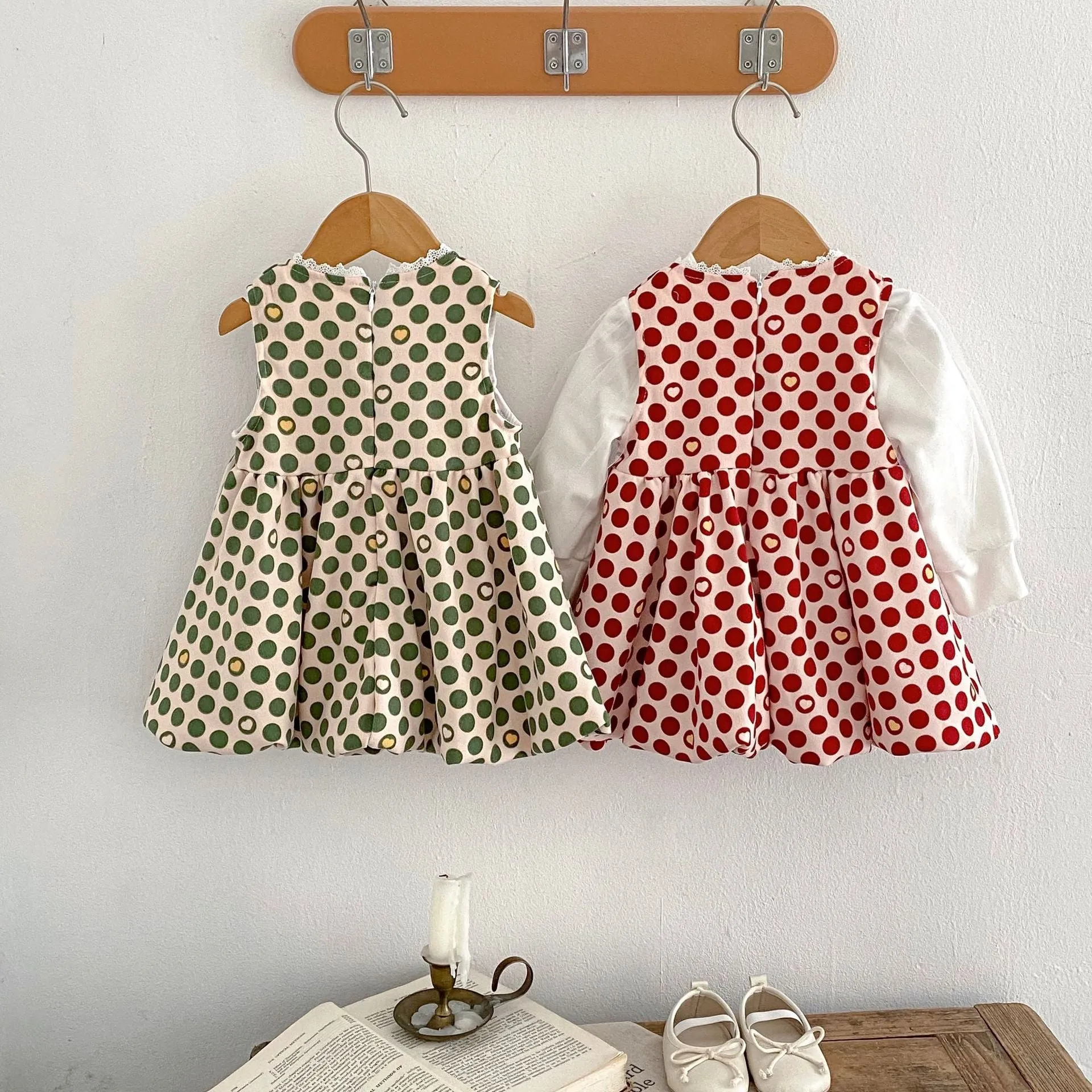 Baby Kid Girls Solid Color Polka dots Bow Tops Dresses Wholesale 230828362