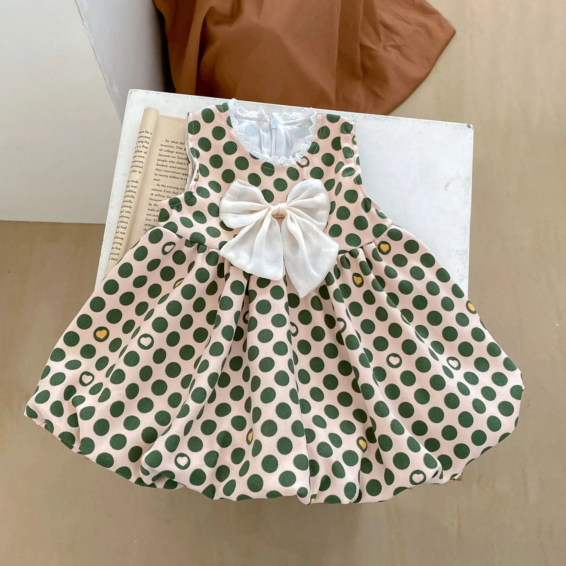 Baby Kid Girls Solid Color Polka dots Bow Tops Dresses Wholesale 230828362