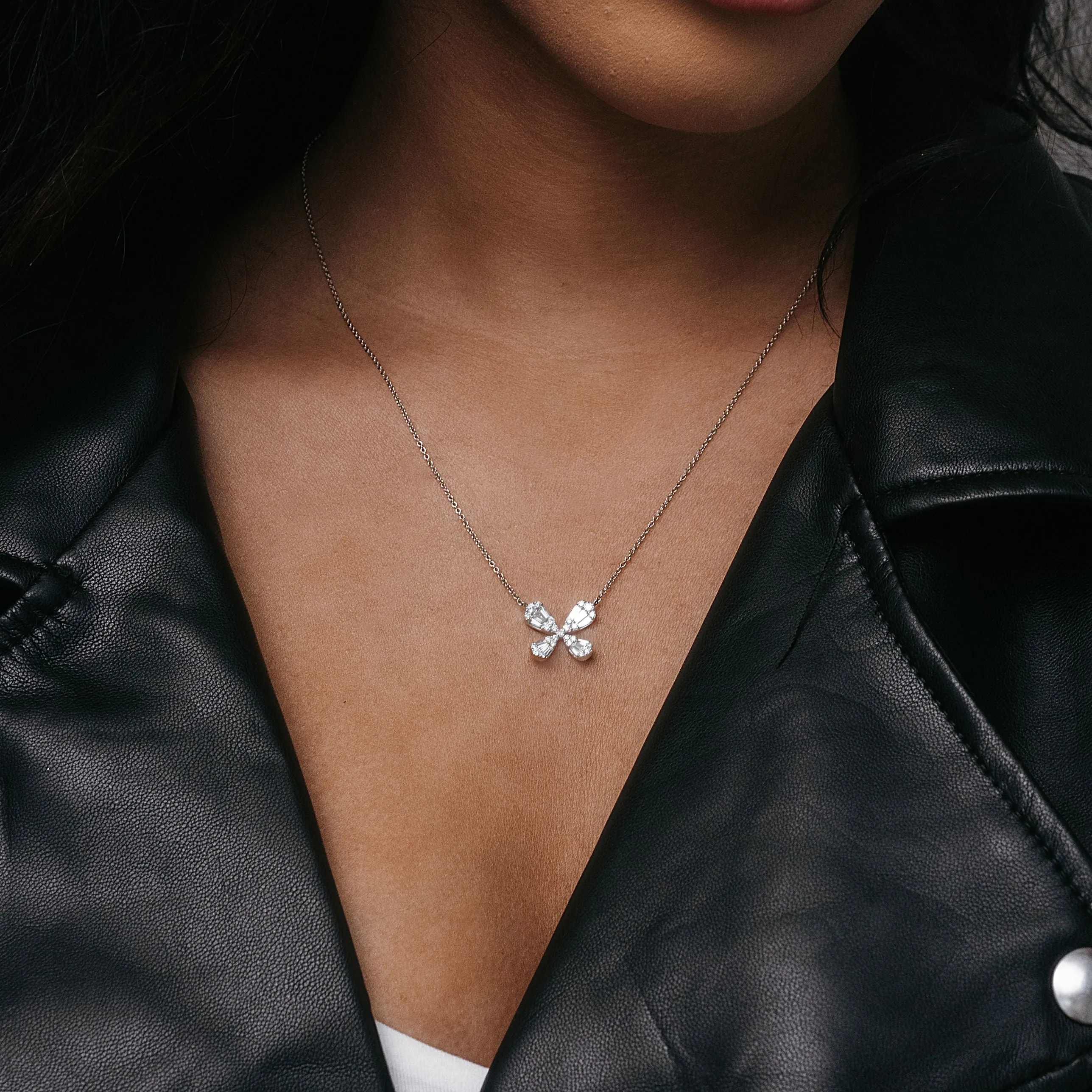 Baguette & Round Diamond Butterfly Necklace