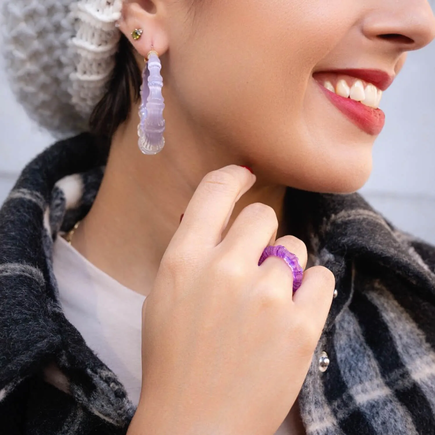 Bamboo Illusion Lucite Hoop Earrings