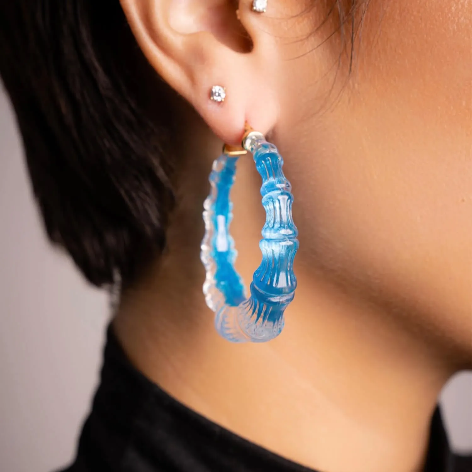 Bamboo Illusion Lucite Hoop Earrings