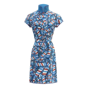 【BARBER TWIRL】100% Silk Cheongsam (Cap Sleeve) (香港經典) (轉轉燈) (紅白藍)