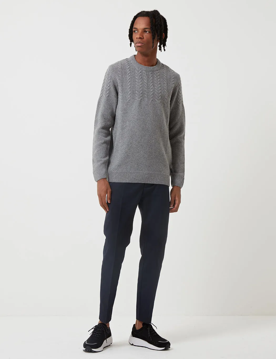 Barbour Crastill Cable Knit Sweatshirt - Grey Marl