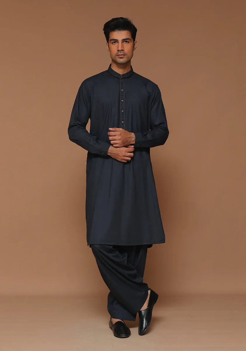 Basic  Poly Viscose Nine Iron Classic Fit Embroidered Suit