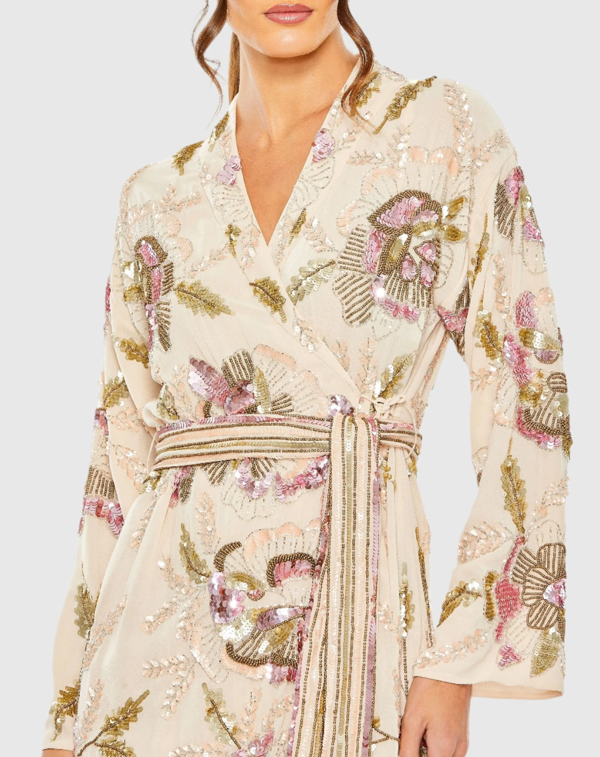 Beaded Floral Robe Dress