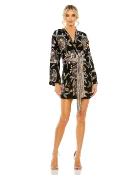 Beaded Floral Robe Dress