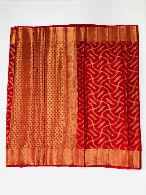 Beautiful Red Colored Silk Cotton Saree With Zari Work For Women