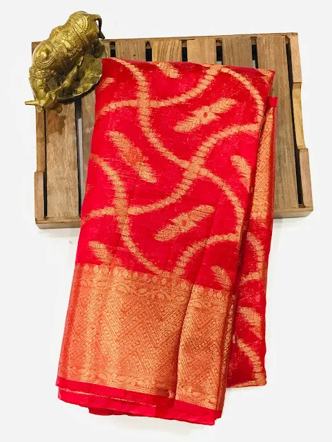 Beautiful Red Colored Silk Cotton Saree With Zari Work For Women