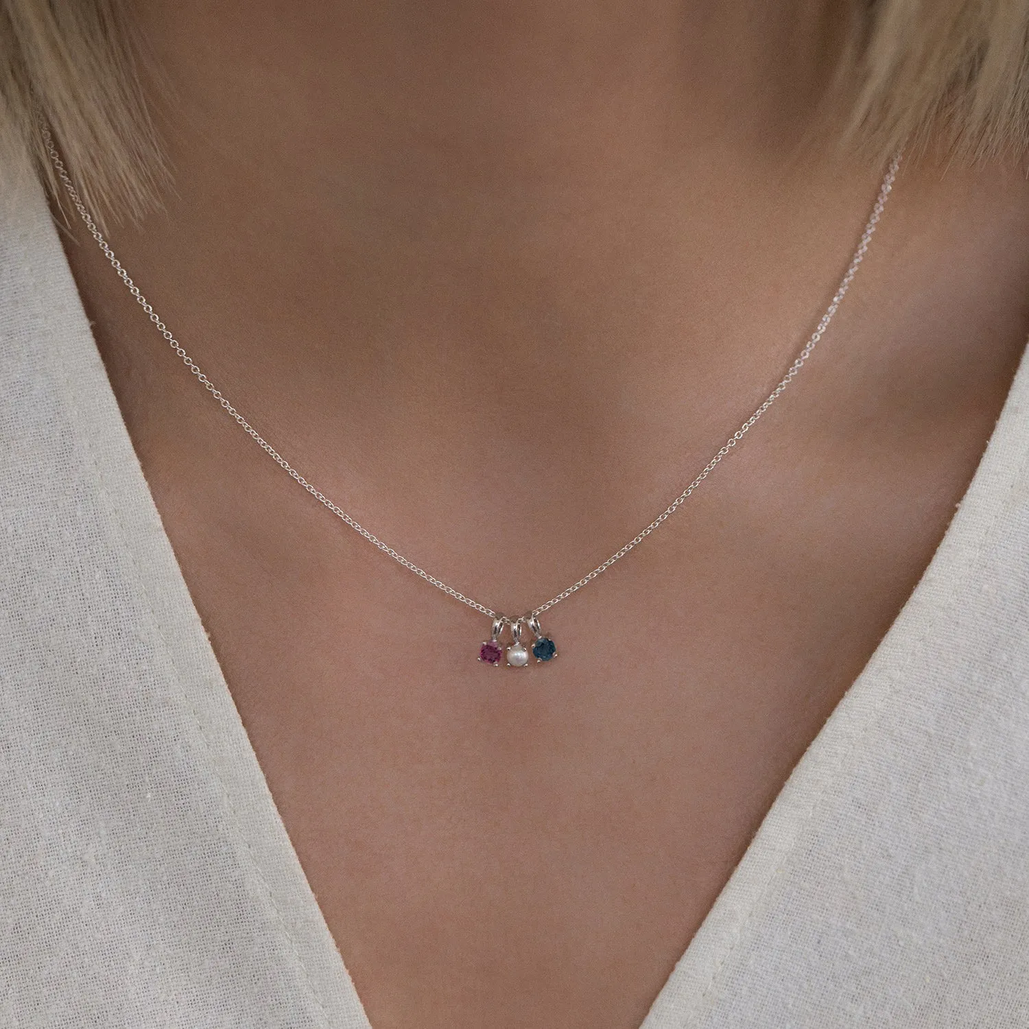 Birthstone Necklace | Silver & Pearl