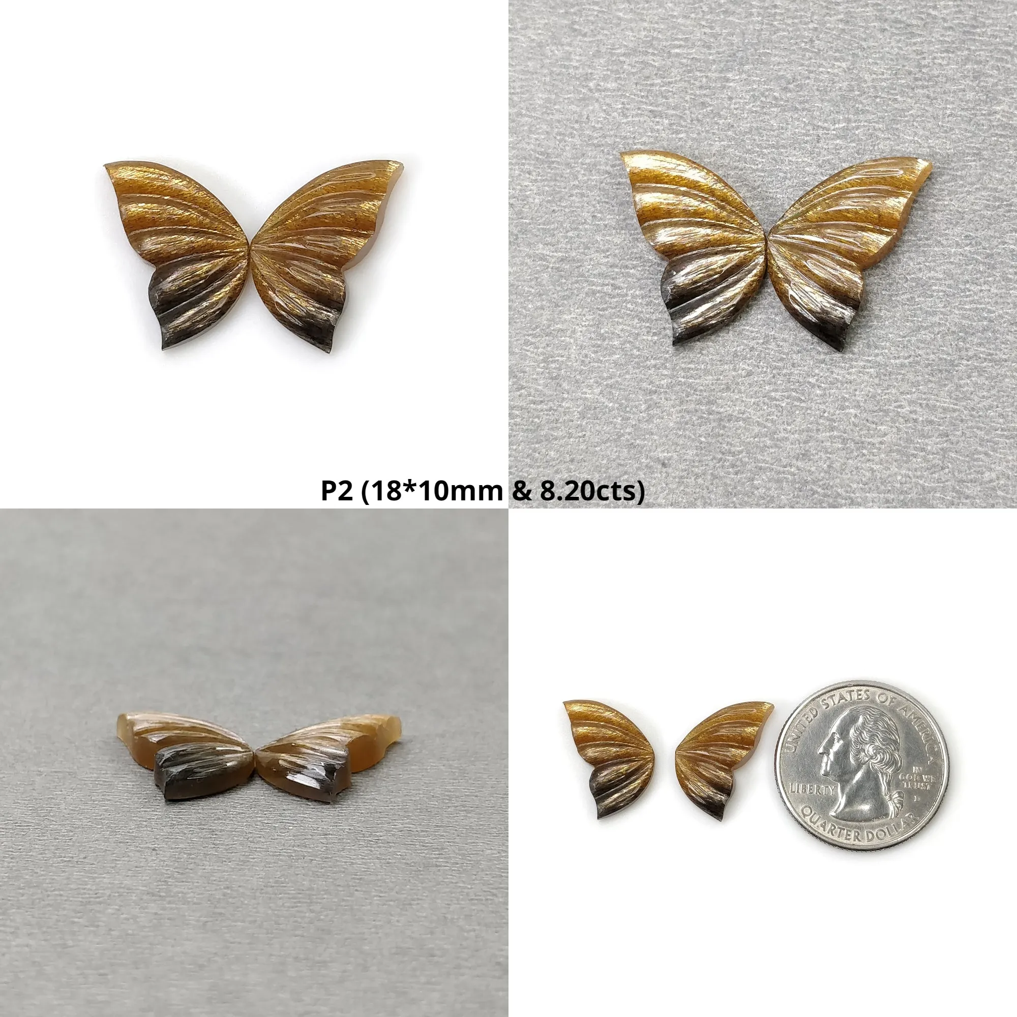 BLACK YELLOW Fire MOONSTONE Gemstone Carving : Natural Untreated Unheated  Bi-Color Moonstone Hand Carved Butterfly Pair