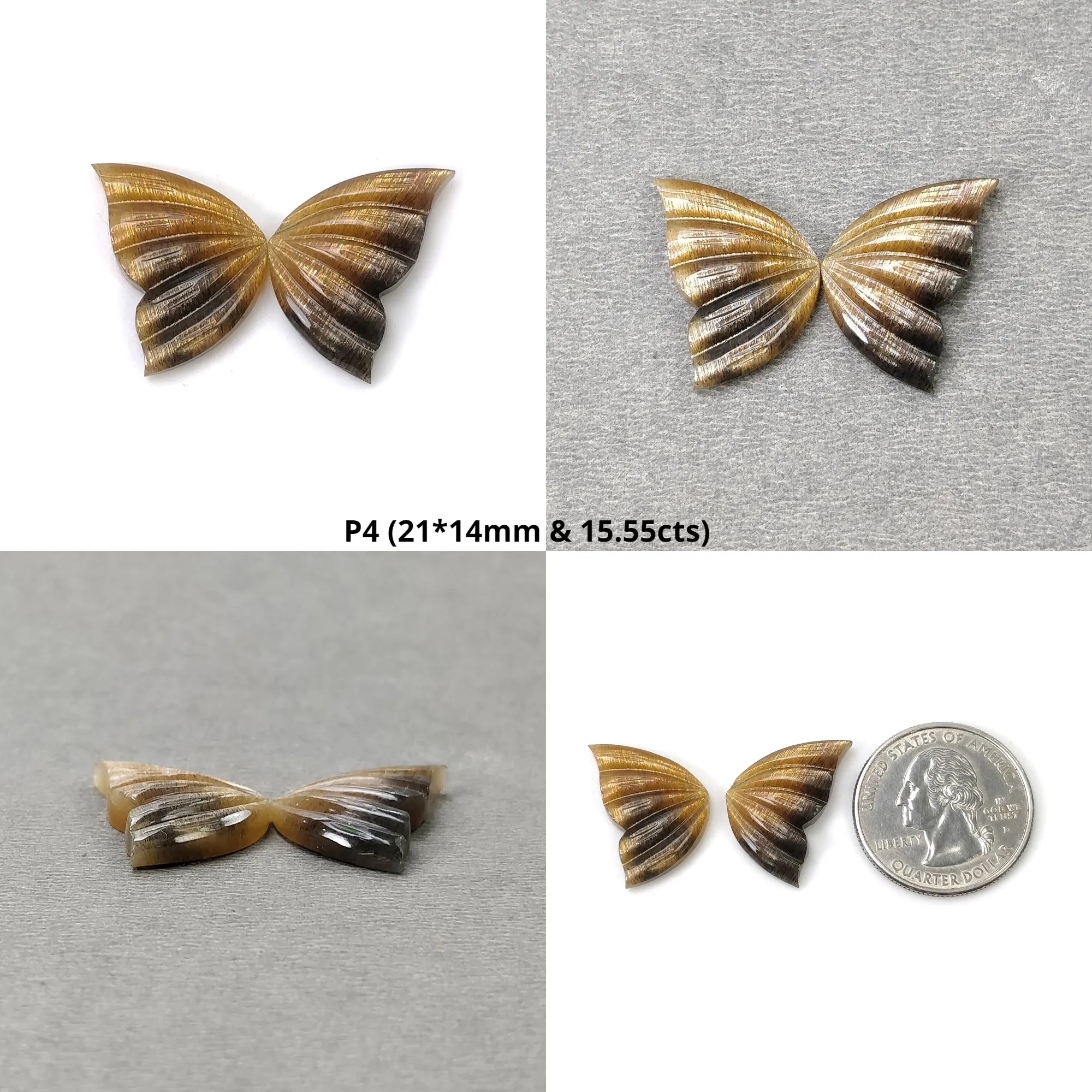 BLACK YELLOW Fire MOONSTONE Gemstone Carving : Natural Untreated Unheated  Bi-Color Moonstone Hand Carved Butterfly Pair