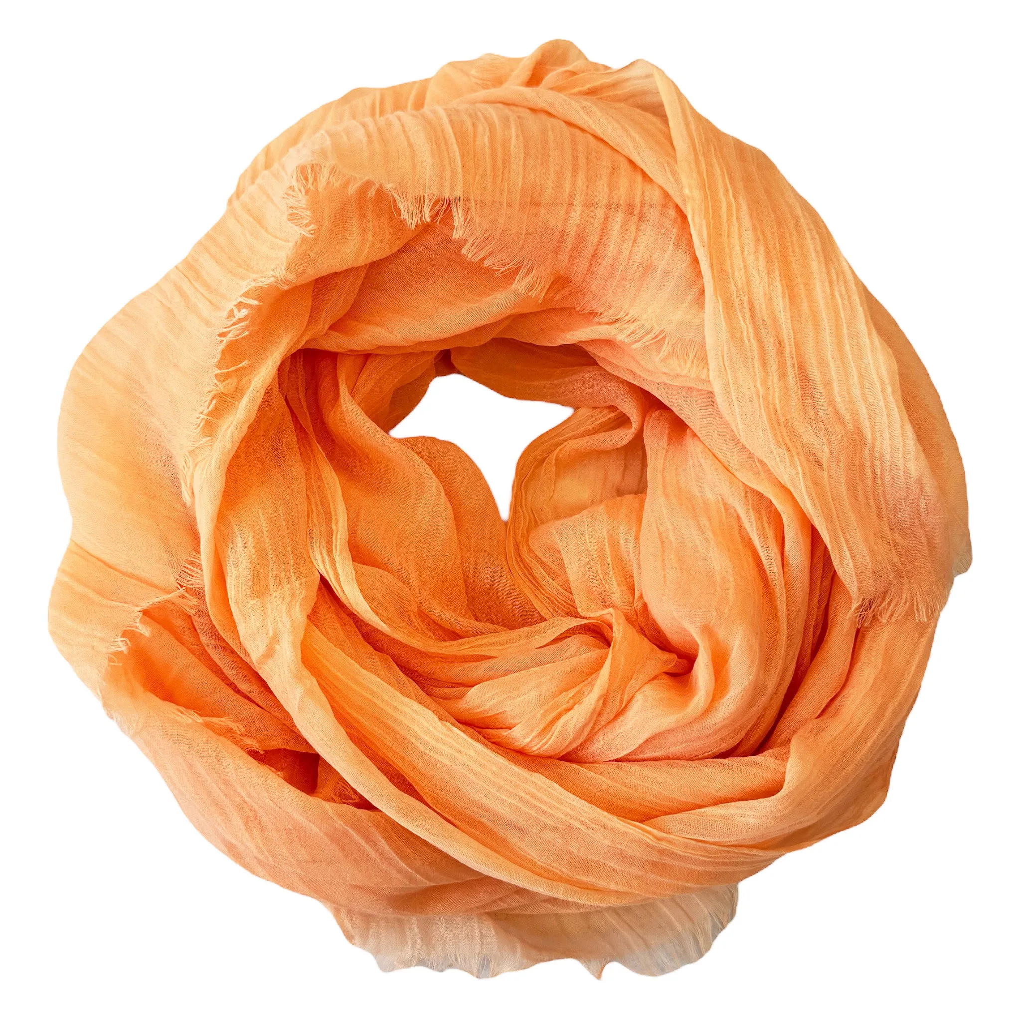 Blue Pacific Tissue Solid Silk Linen Lightweight Scarf in Bright Peach Orange