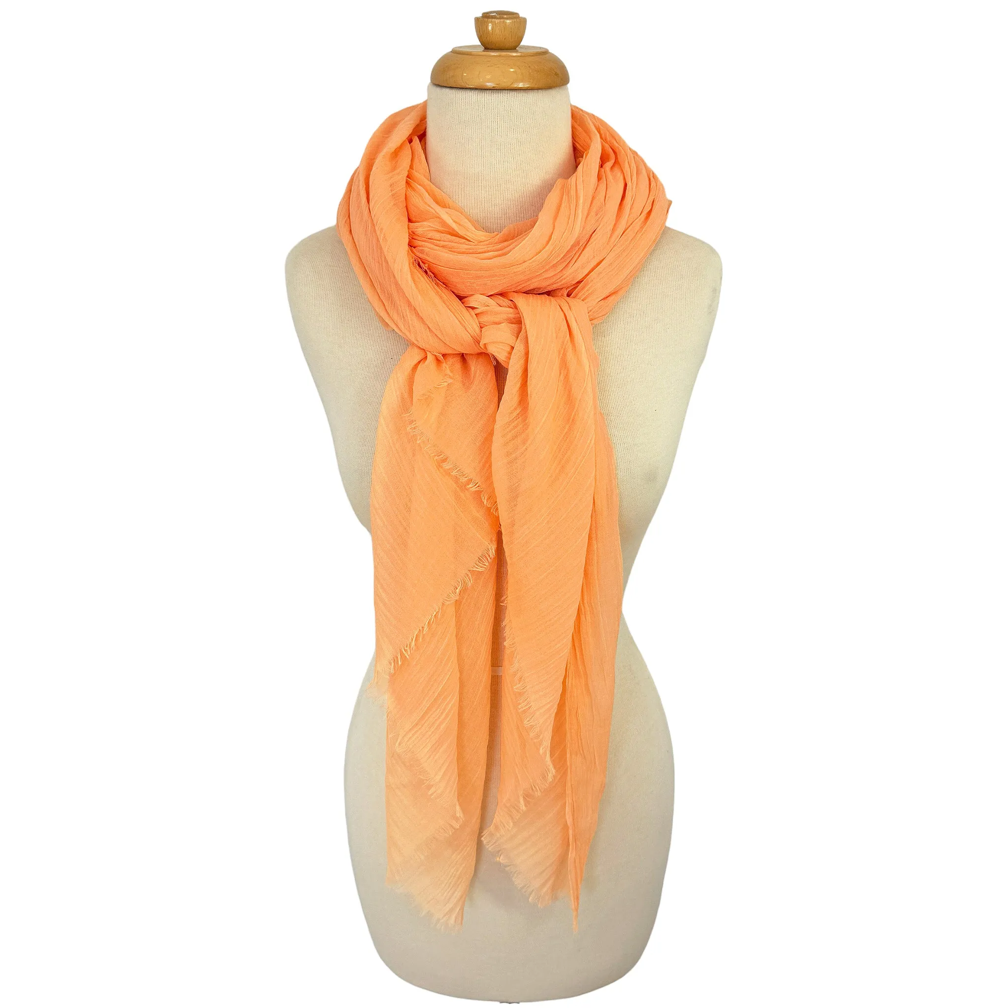 Blue Pacific Tissue Solid Silk Linen Lightweight Scarf in Bright Peach Orange