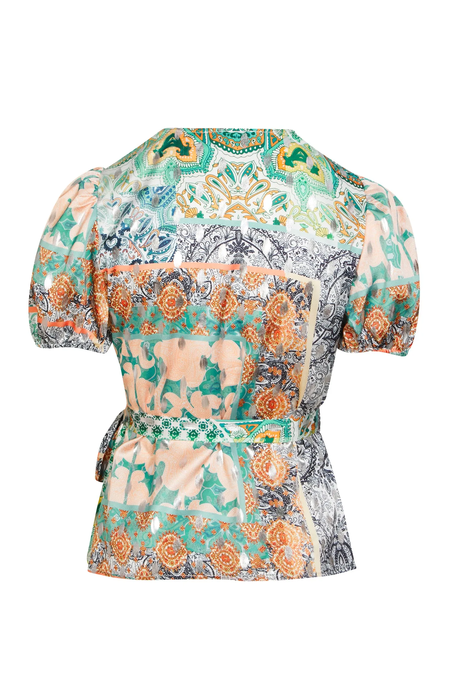 Boho Print Short Sleeve Wrap Top - Curve