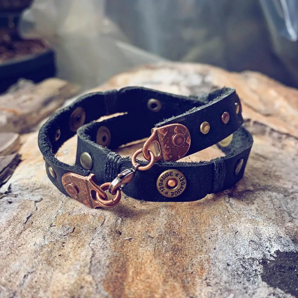 bolt // shell casing leather wrap bracelet