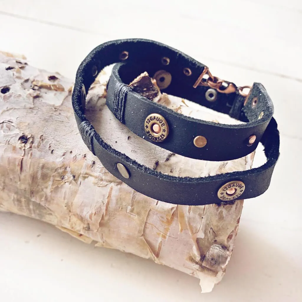 bolt // shell casing leather wrap bracelet