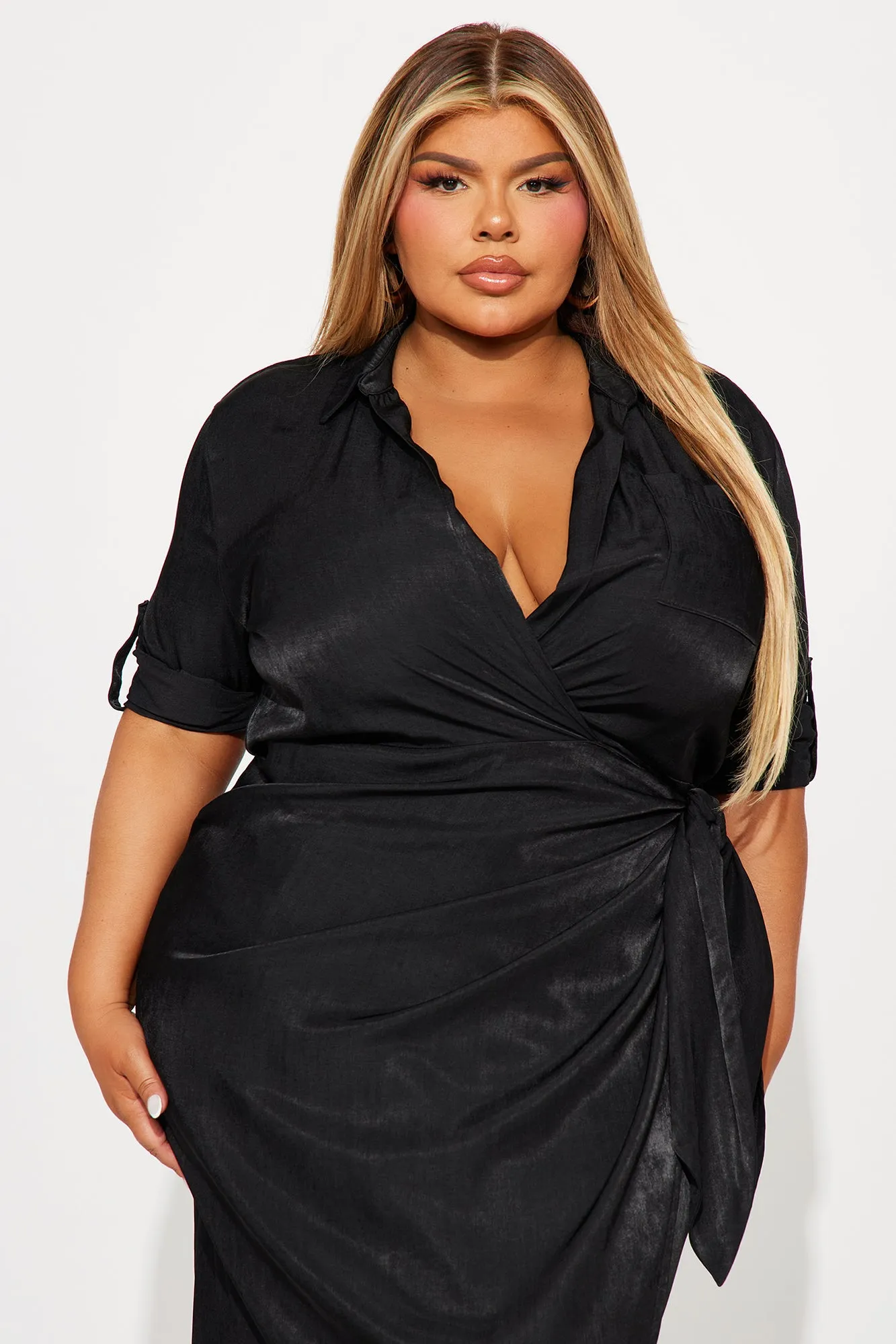 Business Classy Maxi Shirt Dress - Black