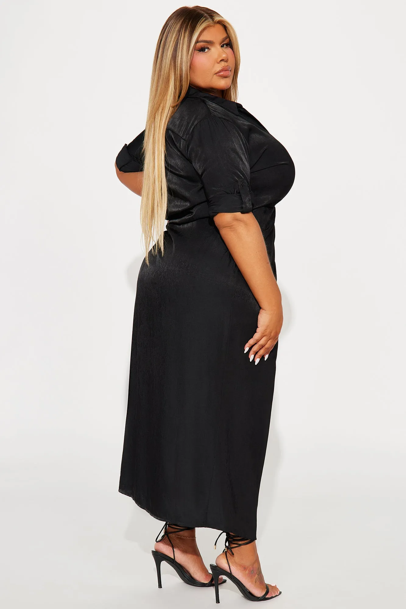 Business Classy Maxi Shirt Dress - Black