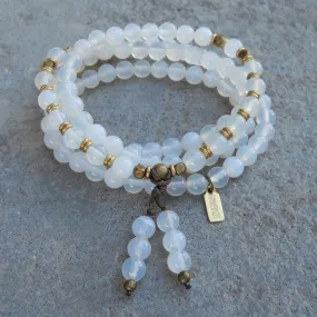 Calm, 108 Bead Mala White Agate Wrap Bracelet Or Necklace